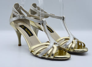 Santa fe tango, tango shoes, gold tango shoes, low heel tango shoes, t-strap tango shoes,sued sole