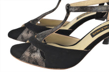 Black tango shoes with gray accent. Black dance shoes has 2 inches lower heel.