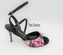 Chicago black dancing shoes has open heel cup and double strap.