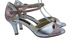 silver tango shoes, leather sole pink dance shoes.ballroom shoes has 6 cm(2 inches) short heel.