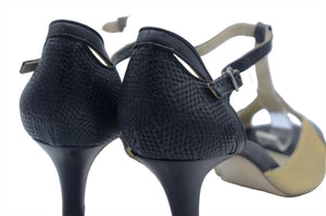 Black and gold tango shoes.Dance shoes has leather sole.Argentine tango shoes has 2 inches short heel.